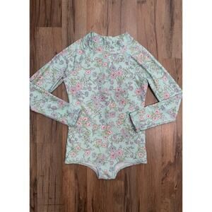 OshKosh B'gosh Girls Floral One Piece Rash Guard Swimsuit Long Sleeve Size 8